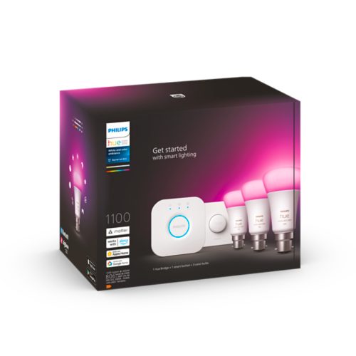 Hue Starter Kit: Smart Button + 3-pack B22 LED Bulbs White