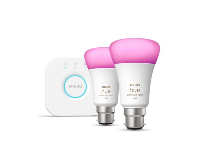 Close up of front of Starter kit: 2 B22 smart bulbs (1100)