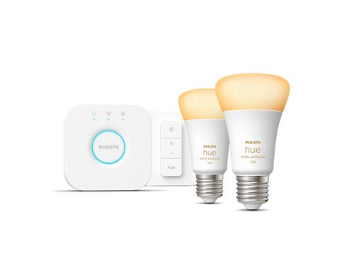 Hue White Ambiance Kit de démarrage : 2 ampoules connectées E27 (1100) + variateur