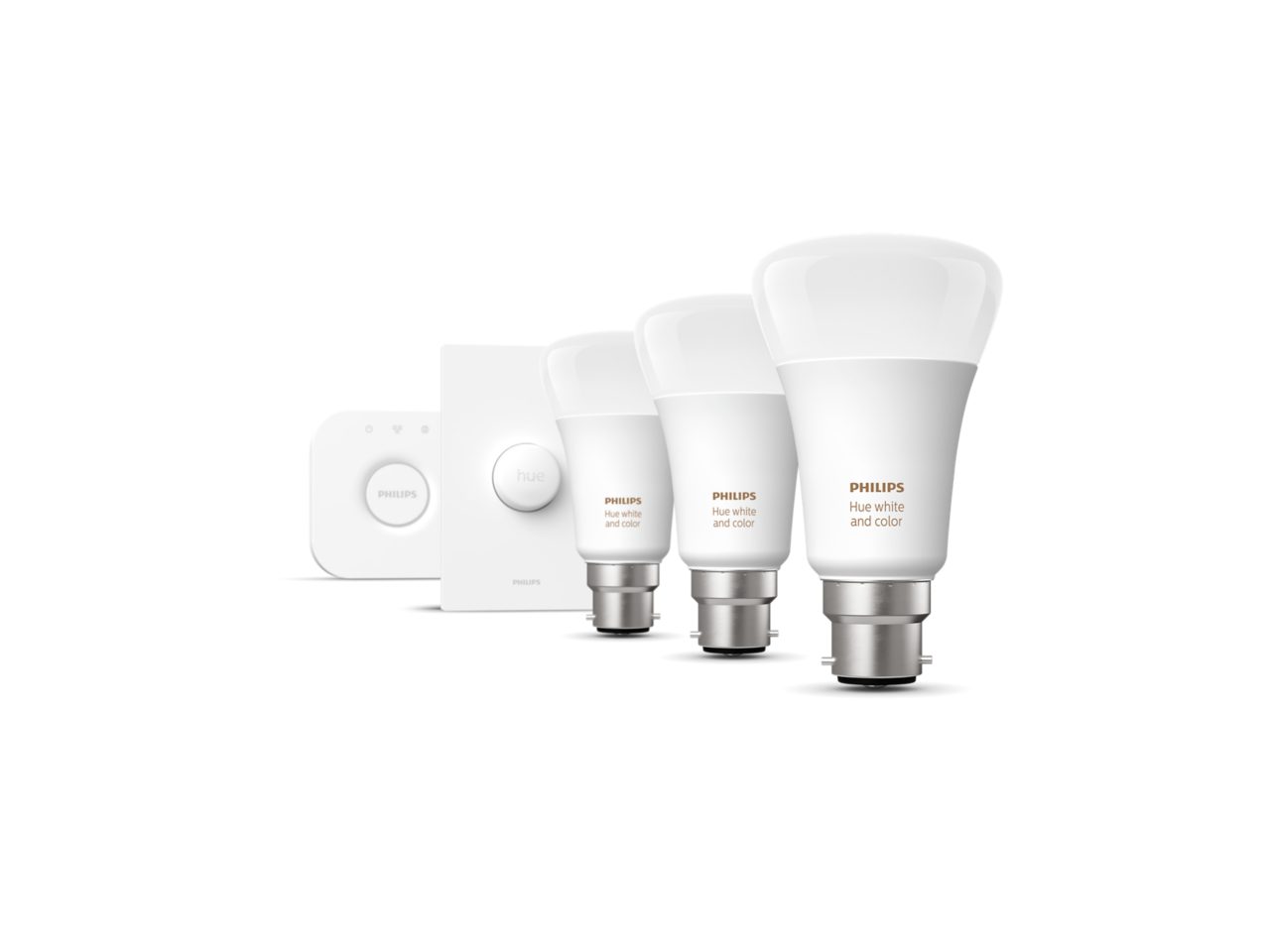 Hue Starter Kit: Smart Button + 3-pack B22 LED Bulbs White and