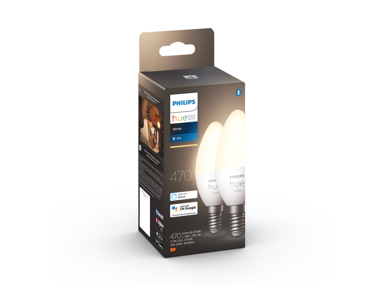 Hue 2-pack E14 B39 Candle LED Bulbs – White | Philips Hue UK