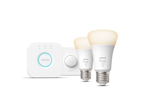 Hue White Startsæt: 2 x E27 pærer (1100lm) + Smart button