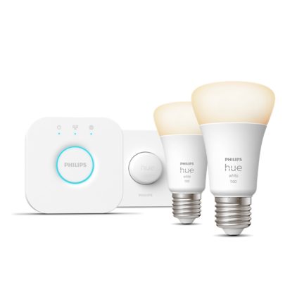 Nahaufnahme der Vorderseite von Starter-Set: E27 Lampe A60 Doppelpack + Smart Button
