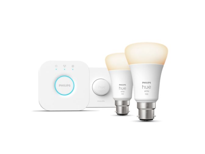 Close up of front of Starter kit: 2 B22 smart bulbs (1100) + smart button