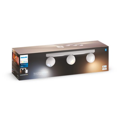 Product box showing a collection of white smart spotlights with adjustable heads and the text Personalise your home with smart lighting.