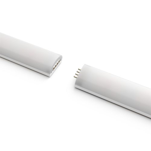 White gradient lightstrip extension with rectangular shape, glossy finish, and visible connector pins and ports at the ends.