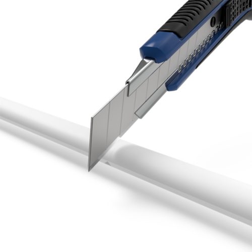Utility knife cutting a flexible lightstrip, demonstrating how to resize the gradient lightstrip to fit a specific installation area.