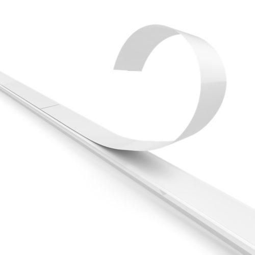 White gradient lightstrip with a slim rectangular shape, adhesive backing partially peeled, smooth matte finish, compact design.