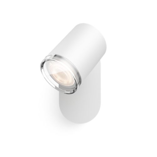 Adore single spot light in a cylindrical shape, white color with a glossy finish, mounted on a compact oval base.
