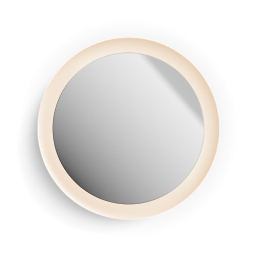 Adore wall lamp, round shape, white finish, integrated light ring, compact design, no visible switches or ports.
