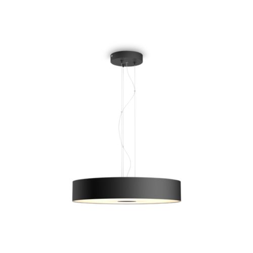 Fair pendant light, round shape, black color, matte finish, suspended by cables from a matching ceiling mount.