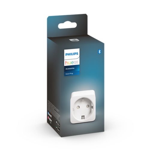 Product packaging showing a compact white smart plug with rounded edges and a matte finish, labeled Smart Plug on the box.