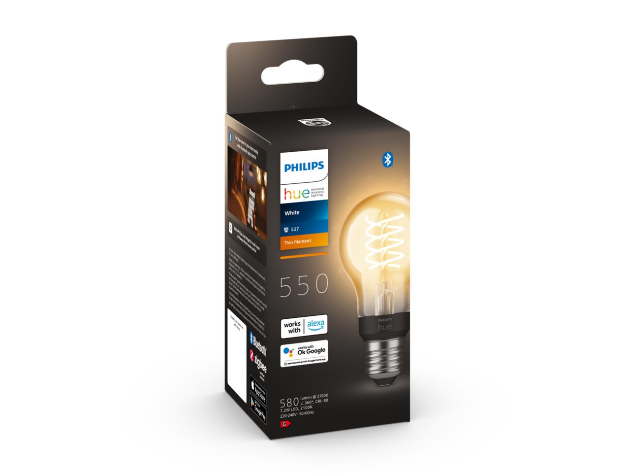 Hue 1-pack A60 E27 LED Bulb 7.2W – White Filament | Philips Hue UK