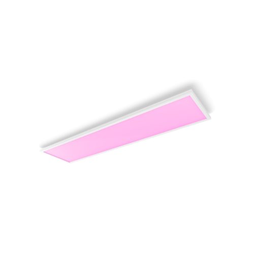 Rectangular panel light with a white frame and pink illuminated surface, featuring a slim, compact design and matte finish.