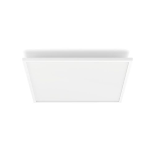 Rectangular ceiling panel light with a matte white finish and slim profile, showing smooth edges and flat surface.
