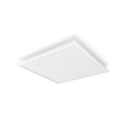 Square ceiling panel light, white color, flat shape, matte finish, no visible switches or ports, compact design.