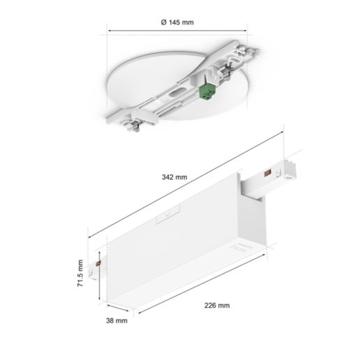 White rectangular Perifo power supply unit with a matte finish, visible ports, switches, and labeled dimensions in millimeters.