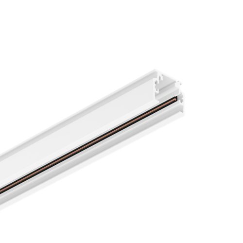 White Perifo rail track, rectangular shape, compact design, visible copper conductors, matte finish, no switches or ports shown.
