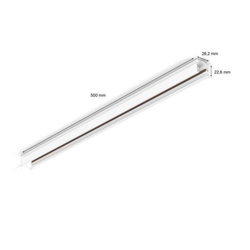 White Perifo rail, linear shape, compact type, matte finish, with visible dimensions labeled 500 mm, 26.2 mm, and 22.6 mm.