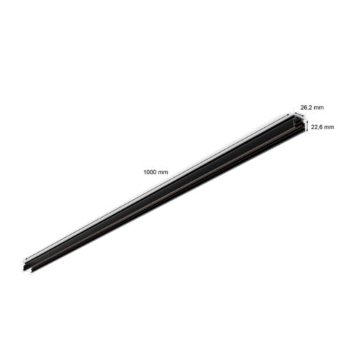 Perifo rail, linear shape, black color, matte finish, compact design with visible dimensions: 1000 mm, 26.2 mm, 22.6 mm.