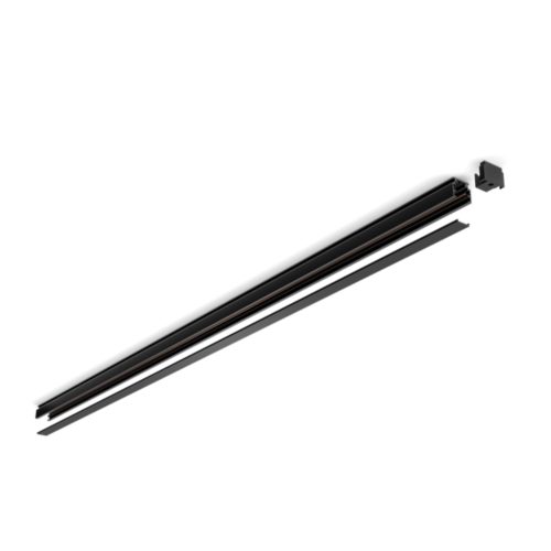 Black Perifo rail track, rectangular shape, matte finish, with visible connector and linear components shown separately.