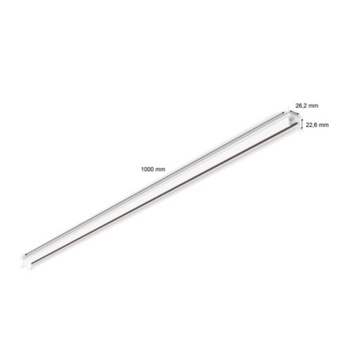 White Perifo rail, linear shape, 1000 mm length, 26.2 mm height, 22.6 mm width, matte finish, no visible switches or ports.