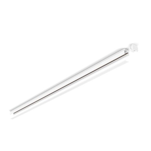 White Perifo rail, linear shape, matte finish, with visible end cap and mounting features, designed for smart lighting installations.