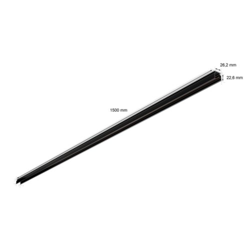 Black Perifo rail, linear shape, matte finish, measuring 1500 mm long, 26.2 mm high, and 22.6 mm wide, no visible switches.