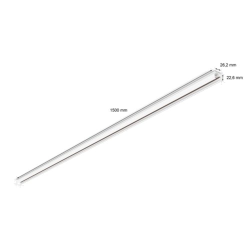 White Perifo rail, linear shape, 1500 mm length, 26.2 mm height, 22.6 mm width, matte finish, no visible switches or ports.