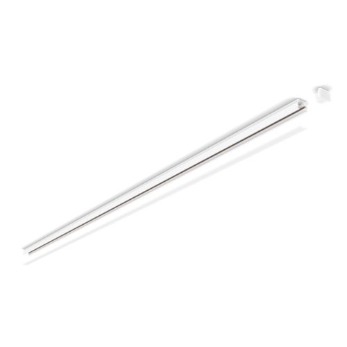 White Perifo rail lighting track, linear shape, matte finish, with end cap accessory shown separately. No switches or ports visible.