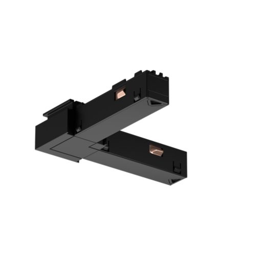 Black Perifo external corner connector with rectangular shape, matte finish, and visible copper-colored connection ports.