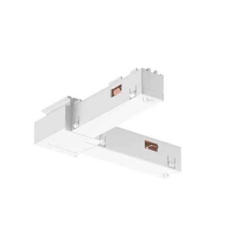 Perifo external corner connector in rectangular white shape with matte finish, featuring visible copper-colored ports.