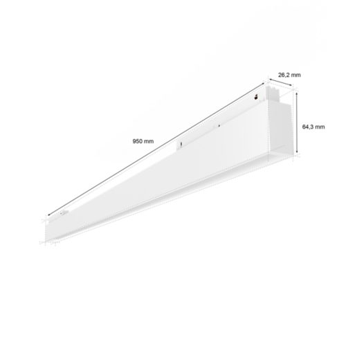 White Perifo linear light bar, rectangular shape, matte finish, with visible mounting features and dimensions labeled on the image.