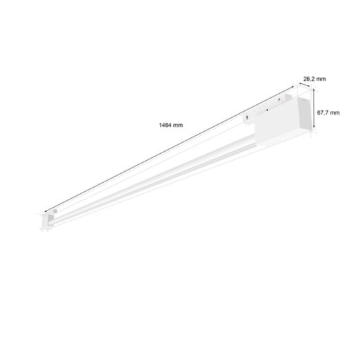 Large Perifo gradient light tube, linear shape, white color, matte finish, with visible mounting features and labeled dimensions.