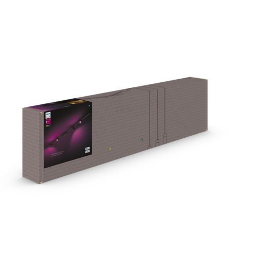 Rectangular packaging box featuring an image of a black ceiling track with cylindrical spotlights illuminated in purple.