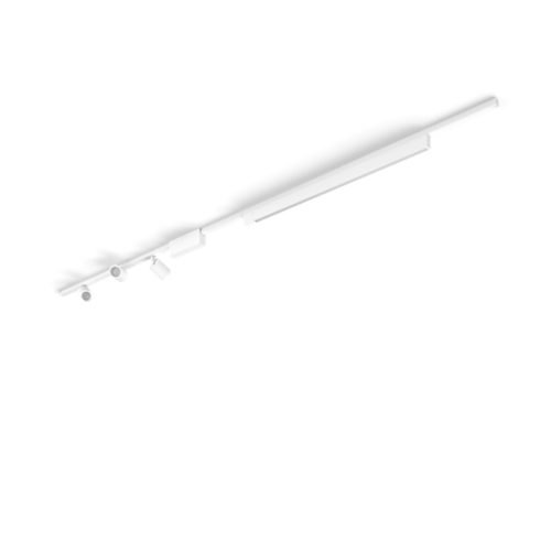 White Perifo ceiling set with cylindrical spotlights and linear bar, matte finish, elongated shape, no visible switches or ports.