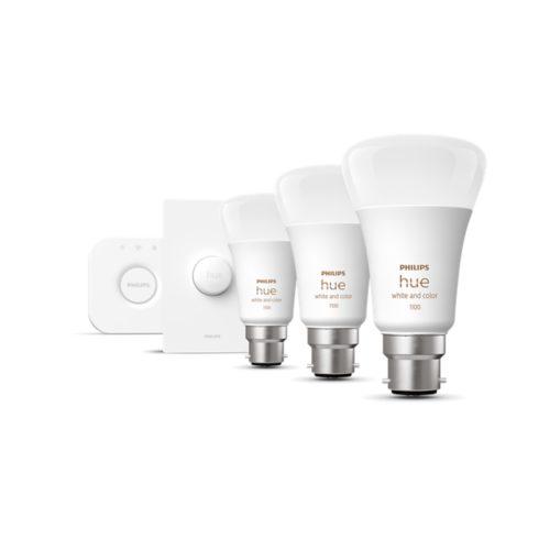 Hue Starter Kit Smart Button 3 pack B22 LED Bulbs White and Colour Ambiance Hue Bridge Philips Hue NZ