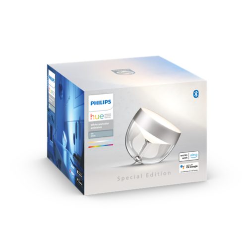 Product packaging for a smart light in silver color, labeled White and color ambiance Iris Silver Special Edition with Bluetooth icon.