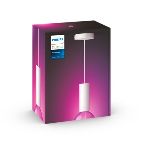 Box displaying a white pendant cord accessory with product label and text Accessories Pendant cord on a pink gradient background.