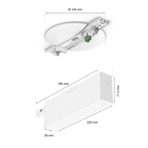 White Perifo power supply unit, rectangular shape with visible ports and connectors, matte finish, product dimensions labeled.