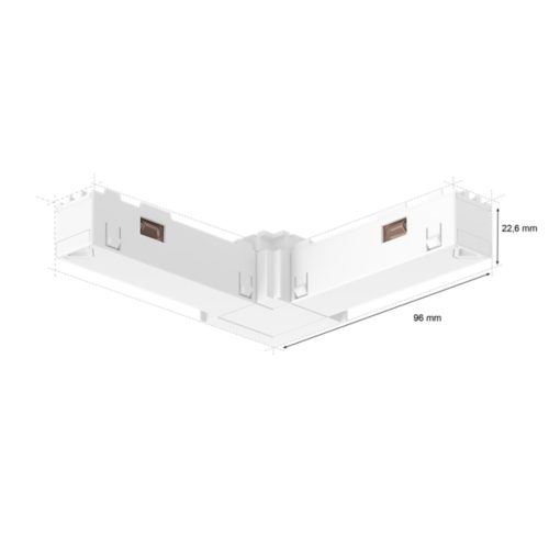 White Perifo internal corner connector, rectangular shape, compact design, matte finish, visible copper-colored contact points.
