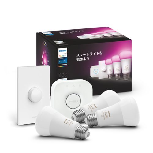 Hue スターター キット: E26 LED 電球 3 個 + Hue ディマースイッチ + Hue ブリッジ | Philips Hue JP Hue スターター キット: E26 LED 電球 3 個 + Hue ディマースイッチ + Hue ブリッジ | Philips Hue JP