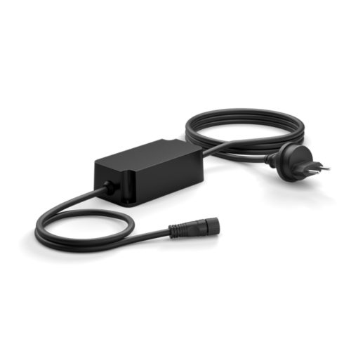 Black rectangular power supply unit for Festavia light string with attached cable, round plug, and connector, matte finish.