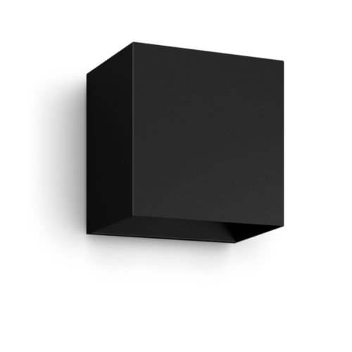 Rectangular black wall light, compact shape with matte finish, designed for downward illumination, no visible switches or ports.