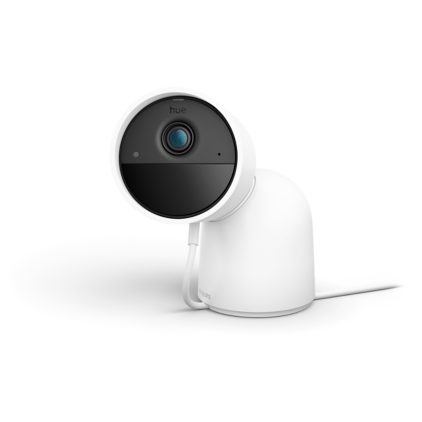 Nahaufnahme der Vorderseite von Secure Kamera inkl. Standfuß weiß, kabelgebunden