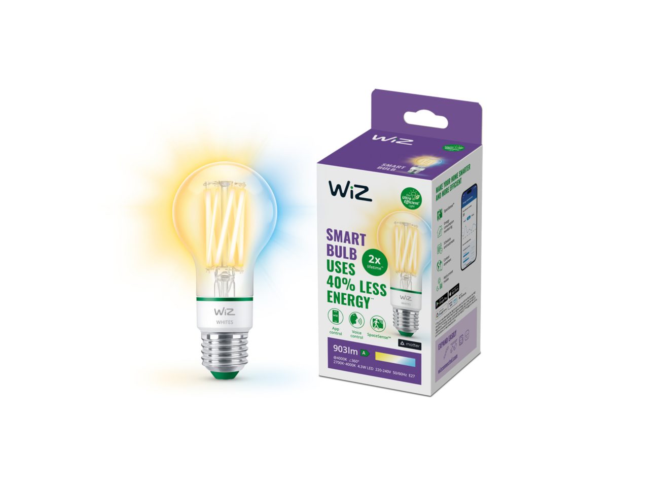 WiZ Lamp 3-pack - Warm- tot Koelwit Licht - Slimme LED Verlichting - E27 fitting - 60W - Mat
