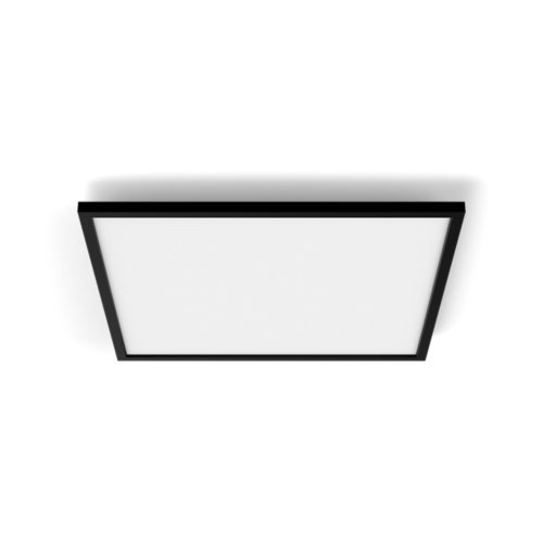 Square panel light in black finish with a flat, compact design and smooth surface, showing no visible switches or ports.