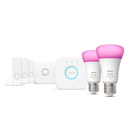 Närbild på framsidan av Startpaket: 2 st E27 ljuskällor (1100lm) + 3 st kontaktsensorer + Motion sensor