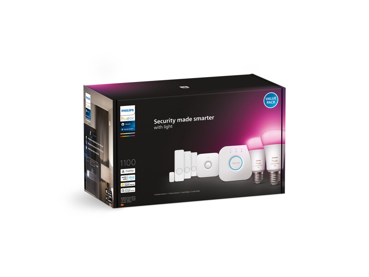 Hue starterkit: 3 contactsensoren + 1 bewegingssensor + 2 E27