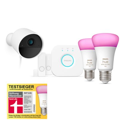 Nahaufnahme der Vorderseite von Hue Secure Starter-Set mit Kamera